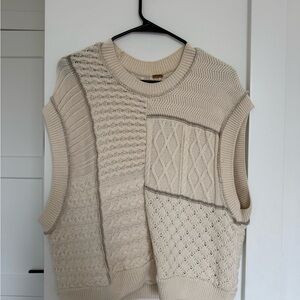 Free People Cream Patchwork Knit Sleeveless Sweater
